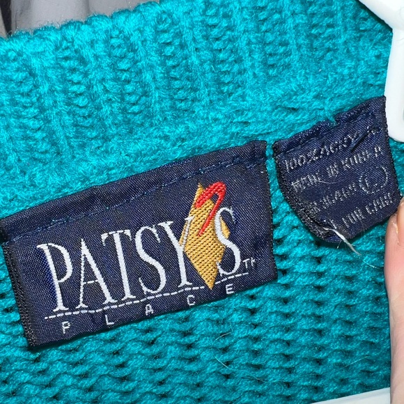 Vintage Patsys Place Blue Green Acrylic Long Sleeve Button Up Cardigan Size L - Picture 9 of 10